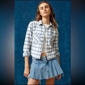 Brand New Urban Outfitters BDG Distressed Cropped Flannel Plaid Shirt